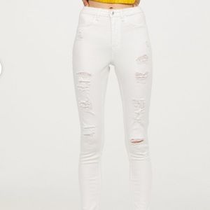 H&M divided high waist distressed white jeans